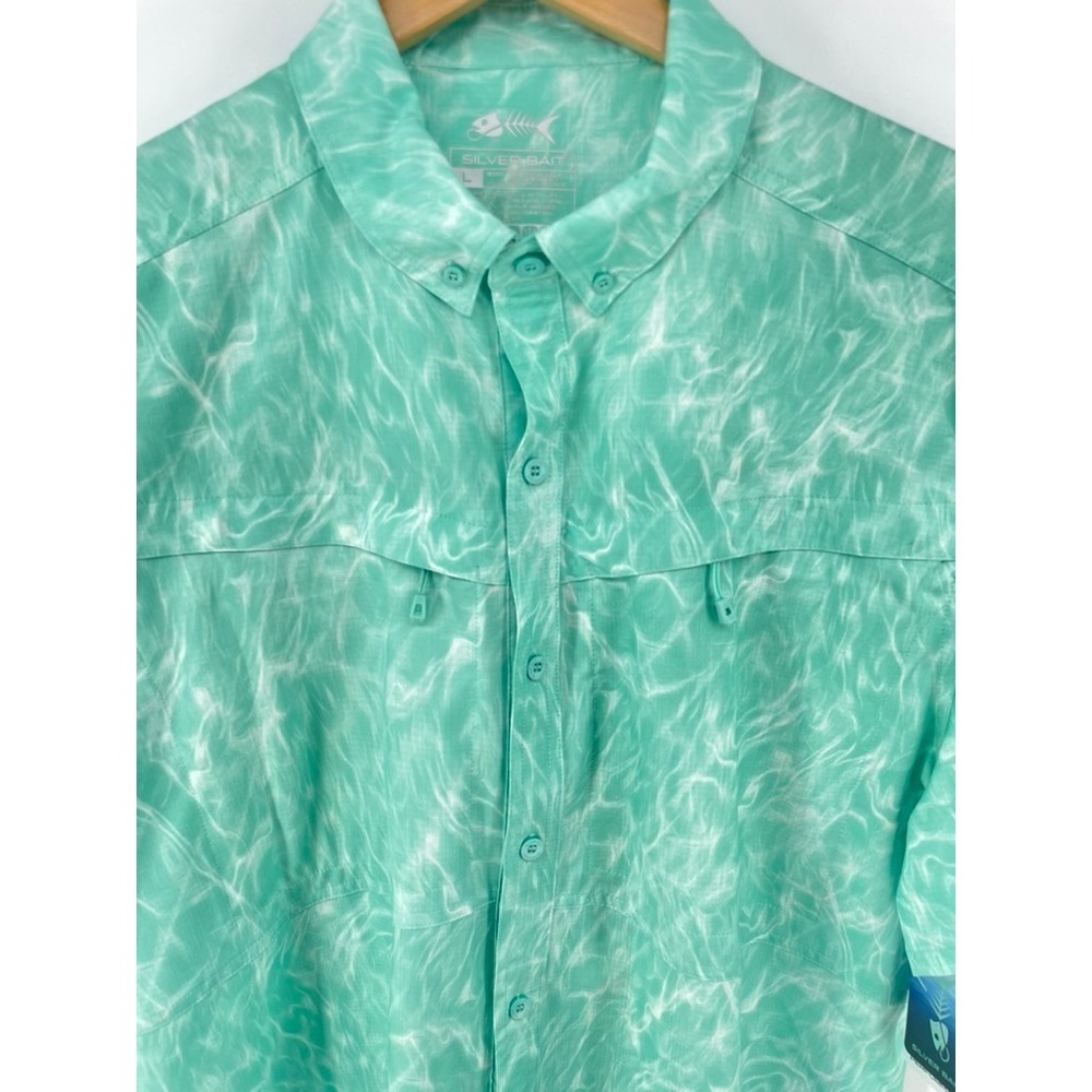 Silver Bait Shirt Mens Size L Fishing Vented Hiking Zip Pockets Mesh‎ UPF 50+ - Picture 2 of 13